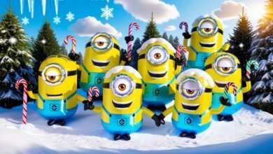 Gemmy 6' Airblown Inflatbale Minions Carrying Candy Cane Scene